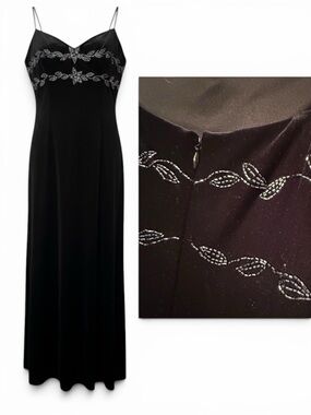 Vintage Dave‎ & Johnny Black Velvet Beaded Maxi Slip Dress Formal Prom 10